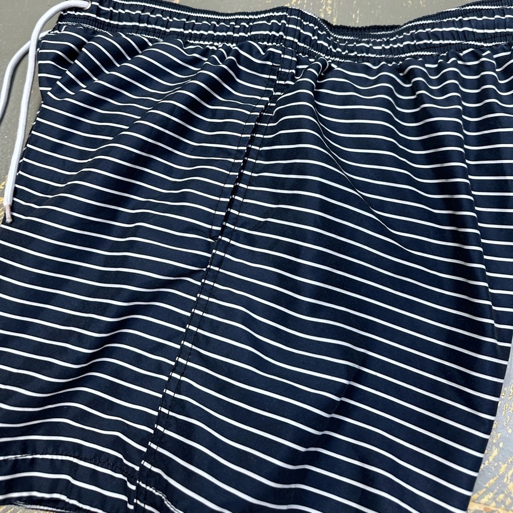 H&M Nylon Swim Shorts Mens Navy Blue White Stripes Large Trunks - Picture 7 of 11